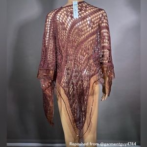 ✨NWT Cache Shawl Poncho Bronze/Brown Crochet Sequins OS✨